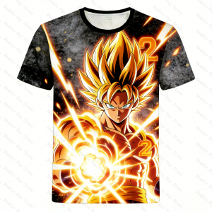 Bandai | Dragon Ball Tshirt Super Saiyan Tshirt Anime Cosplay Peripheral Clothes Short-sleeved Mens Shirts Womens Cartoon T-shirts Y2K