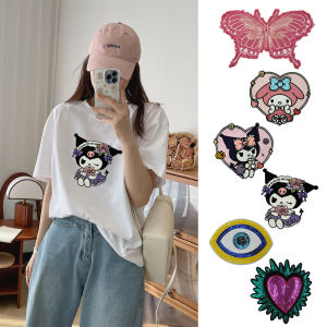Cartoon Cute Embroider Clow M Melody Butterfly Sequin Heart Cloth Sticker Clothes and Bags Hole Repair DIY