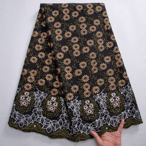 African Cotton Lace Fabric - Floral Embroidery Swiss Voile With Rhinestones Accents For Bridal Gowns Evening Dresses Textile
