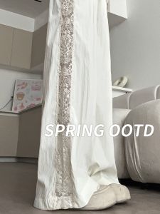 Lace Loose Pants Womens Summer Thin 2024 New Arrival High Waist Casual New Chinese Style White Ice Silk Cool Pants