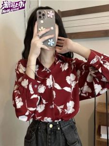Retro Hong Kong Style Womens Clothing Set 80s Fashionable Cool Wind 90s Elegant Sense Net Red Explosion Model Polo Collar Loose Type Print Button Details