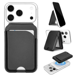 Magnetic Magsafe Card Wallet With Foldable Kickstand 3 Card Slots Portable Leather Phone Stand For All iPhone Models 