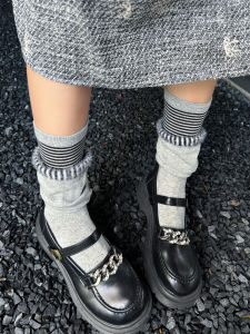 Fashionable Striped Double Layered Womens Socks Trendy Overlap Sweater Weather Comfy Mid-Calf Socks Personality Style All Seasons