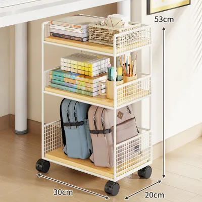 Book Storage Rack with Wheels Movable Book Shelf Multiple Layers