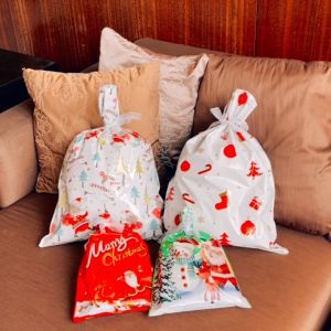10 pcs Christmas Bag with Ribbon Gift Wrapper Christmas Tree Decoration Gift Bag Christmas Sack Loot Bag Small Large Gift Bags Candy Bag Santa Bag Christmas Gift