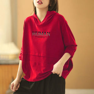 Spring and Autumn Pure Cotton New Arrival Plus Size Fat Sister Flab Hiding Long Sleeves Tops Loose T-shirt Hooded Artsy Slimming Sweatshirt Women