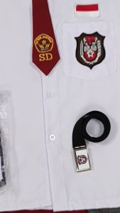 Setelan Seragam Sekolah Merah Putih Panjang Anak Laki-Laki SD Kelas 1-6 Topi Merah