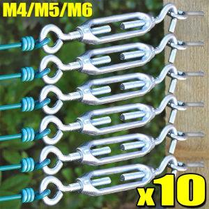 10PCS Stainless Steel Hook and Eye Turnbuckle Wire Rope Tension Polished Rigging Hardware Adjustable Garden Wire Turnbuckle