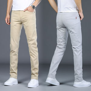 TESIXING | Men Casual Pants Cotton Slim Tapered Elastic Gray