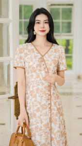 Đầm thiết kế nhẹ nhàng với chất liệu Linen Xô Hàn thoáng mát cao cấp DD5L0154 Thương hiệu Thiều Hoa