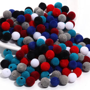 100Pcs 8mm Colorful Resin Flocking Velvet Round Ball Beads for Necklace Bracelet Earring DIY Jewelry Making Accessories