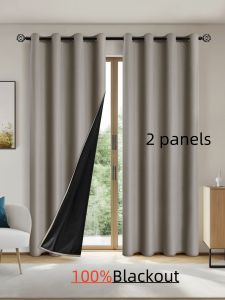 2pcs Solid 100% Blackout Curtains - Curtains for Bedroom and Living Room - UV Protection Easy Sliding and Stylish Design