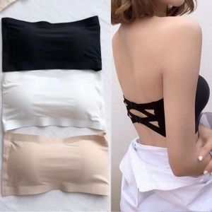 ZXYOUPING Women Ice Silk Strapless Bras Wrapped Chest Without Steel Ring Bras Underwear Stretchy Removable Padded Solid Color