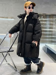 เสื้อแจ็คเก็ตผ้าฝ้ายหนาสำหรับเด็กชาย ฤดูหนาว 2025 เสื้อคลุมกันหนาวแบบยาวปานกลาง ผ้าฝ้ายผสมขนเป็ดสำหรับเด็กไซส์กลางและใหญ่