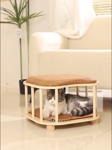 HATELI Cat Bed Cat Cabinet Solid Wood Cottage Superpower Bearing Houses Stool Furniture Tower with Scratch Pad for Kitten Cat Hideaway Cats Nest Cave All-Seasons