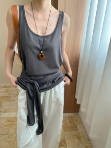 Breathable Soft Rayon Blend Asymmetrical Large U-Neck Casual Strap Vest Womens Summer Ultra-Thin Knitted Tube Top Tank