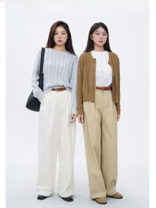 High Waist Straight Leg Casual Trousers Womens Spring High Waist Wide Leg Pants Commute Daily Design Sense Pleated Pants