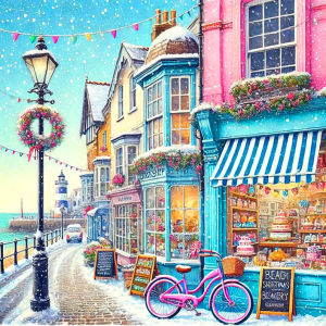 Huacan 5D DIY Diamond Painting Winter Street Building Diamond Embroidery Landsacape Set Gift
