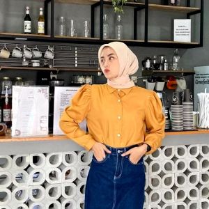 kemeja wanita cantik Bella Puffy Shirt lengan panjang elegan terbaru Atasan Wanita Katun Premium