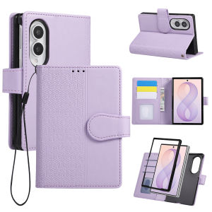 Embossed Pattern Leather Wallet Phone Case with Wrist Strap Lanyard For Samsung Galaxy Z Fold 8 Ultra 7 6 5 4 3 Card Slot Cover