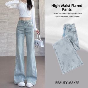 Fashion Unique High-Waist Embellished Flare Jeans