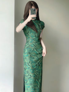 Spliced Lace Chiffon Printed Modernized Qipao