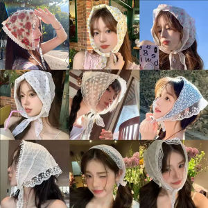 Retro Lace Bandana Headband Print Triangle Hair Scarf Bohemia White Lace Headscarf for Womens Girl Fashion Sweet Kerchief