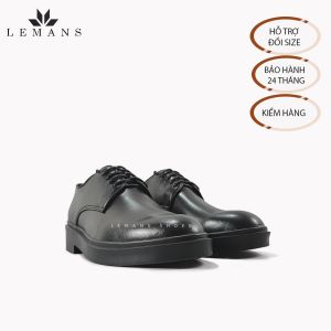 Giày tây da bò công sở Modern Derby Black LEMANS GC08 - giày tây tăng chiều cao bảo hành 24 tháng