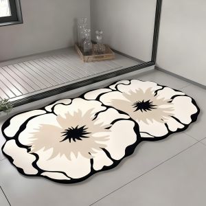 VIKAMA Floral Pattern Diatomaceous Earth Bathroom Anti Slip Mat Decorative Floor Mat Quick Drying Shower Rug Home Decoration