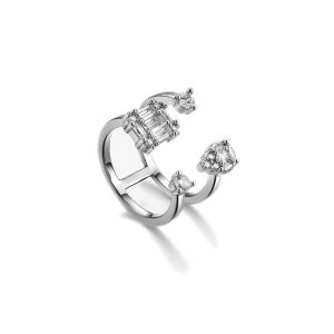 925 Sterling Silver Fashion Double Layer Water Drop Ring For Women Square Zircon Adjustable Index Finger Jewelry Party Gift