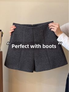 Stylish High Waist A-Line Wide Leg Trousers Wool