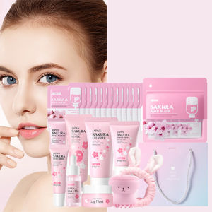 SAKURA Skincare Set Complete Facial Care Including Eye Cream Cleanser Facial Oil Lip Mask PeelOff Mask Moisturizing For ALL