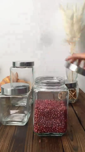 BaanHub โหลแก้วสี่เหลี่ยมฝาสแตนเลส โหลเอนกประสงค์ โหลดอง โหลปลากัด กระปุกอาหาร ฝาเกลียวล็อค ใส่น้ำพริก แยม