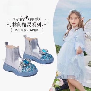 Giày Bốt Da Lót Lông Cừu Pha Lê Cho Bé Gái Giày Bốt Martin Phong Cách Công Chúa Giày Bốt Da Thường Ngày Cho Bé Gái Mùa Thu Đông