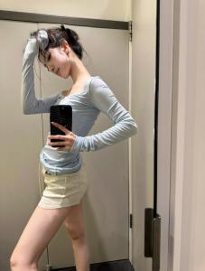 Womens Long Sleeve T-Shirt in Silk Wool for Summer New Style American Thin Fit Sun Protection Slimming Top