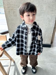 Áo Sơ Mi Kẻ Caro Cotton Dày Mềm Mại Cho Bé Trai Mùa Thu Đông Thường Ngày Dài Tay Cổ Vuông Áo Khoác Ngoài Trẻ Em
