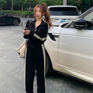 plus Size Womens Short Jacket Top Set High Waist Sports Casual Pants Two Piece Set Fashionable Autumn Outfit for Younger Women