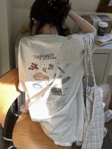 เสื้อยืดคอกลมแขนสั้นทรงหลวมสำหรับผู้หญิงไซส์ใหญ่ ฤดูใบไม้ผลิและฤดูร้อน ผ้าฝ้าย 100% สำหรับอายุ 18-35 ปี