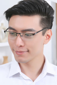 Progressive Multifocal Reading Glasses Blue Light Blocking for Men Rectangular Half Frame Zero Magnification on Top Lens