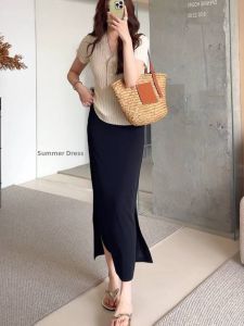 V.C.I | Black High Waist Slit A-line Half Skirt