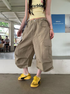 American Retro Workwear Short Pants Womens Loose Wide Leg Casual Pants Seven-Quarter Length High Waist Zipper Fly Commute Style