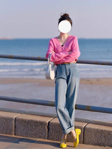 YUANYA | Raspberry Pink Thin Ice Silk Spring Autumn Sun Protection Small Fragrant Style Knitted Cardigan