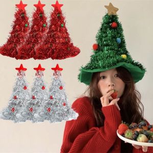3 Colors Non-Woven Rain Silk Xmas Cap Merry Christmas Dress Up Xmas Tree Hat New Year Party Home Decor Supplies
