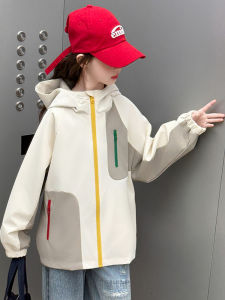MPW | Girls Spring Autumn Hooded Jacket Fashionable Casual Style Childrens Patchwork Windbreaker Coat With Zipper For Kids