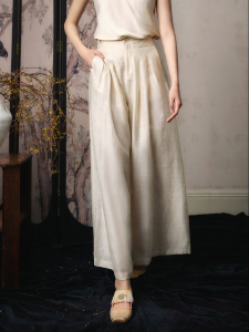 JK&JS | New Chinese Style Wide Leg Pants Loose Fit Linen JKJS Lightweight Oxygen Trousers High Waist Ladies Fashion Spring Season
