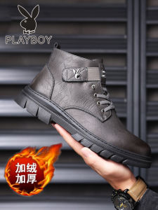 รองเท้าบูทมาร์ตินหนังแท้ผู้ชาย พื้นยาง หุ้มข้อสูง สำหรับฤดูหนาว ระบายอากาศได้ดี ทรงหัวมน ทรงลำลอง วัสดุอื่นๆ