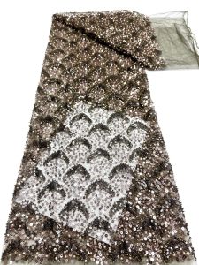 African French Beaded Lace Fabric with 3D Sequins High-Quality Embroidered Tulle for Nigerian Style Party Dresses Sewing