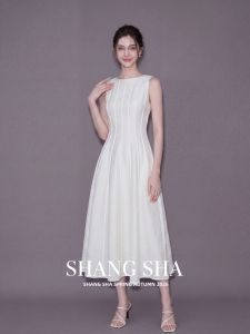 SHANGSHA | Elegant White Sleeveless Dress
