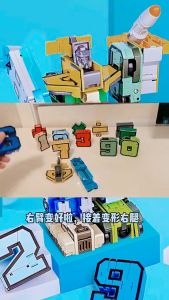 10pcs nomor deformasi Robot mainan anak-anak merakit blok bangunan perangkat Robot Digital berubah menjadi mobil dasar