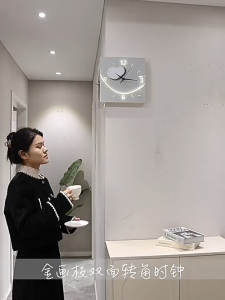 Đồng Hồ Treo Tường Cao Cấp Hai Mặt Có Đèn LED Thiết Kế Không Cần Khoan Phong Cách Sang Trọng